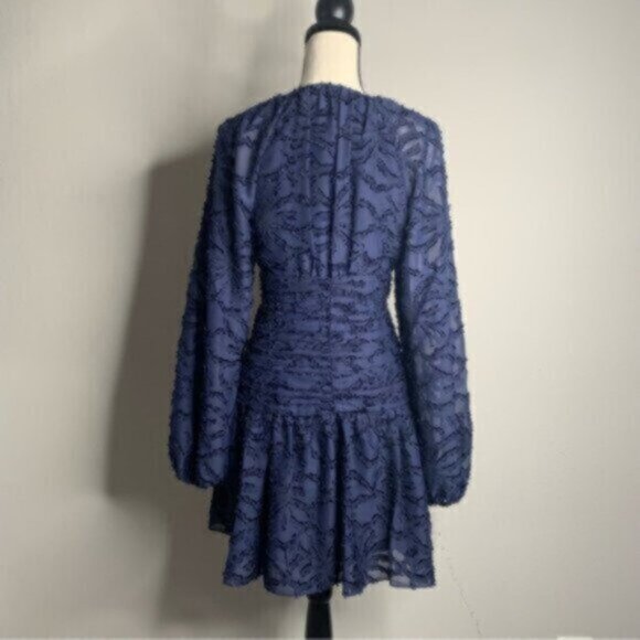 NWT Tanya Taylor Eva Navy Blue Puff Sleeve Mini Dress - Picture 11 of 13